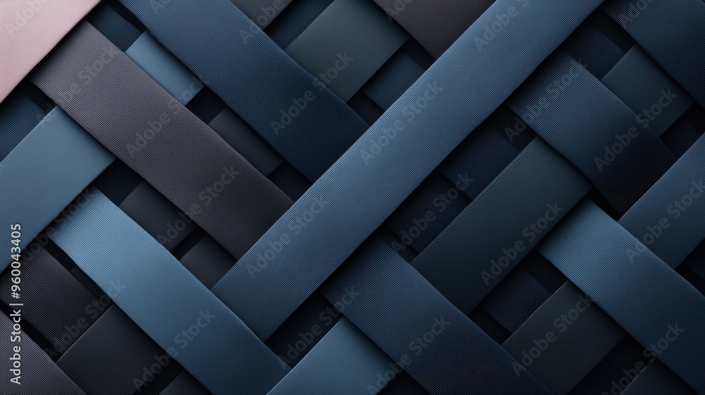 Poster a visually appealing pattern created by navy blue interwoven ribbons, showcasing a stylish design th