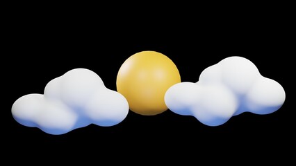 3D Sun with Clouds in Minimalist Style