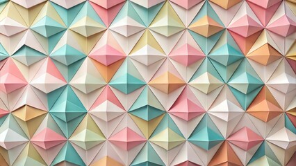 Colorful paper geometric wall design featuring three-dimensional shapes in pastel hues