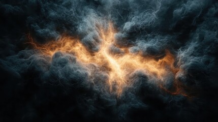 A dramatic scene showcasing stormy clouds illuminated by a glowing bolt of lightning, capturing the raw energy and power of nature's untamed forces in a stunning visual.