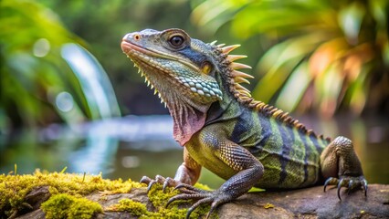 A water dragon lizard abandons its tail in a last-ditch effort to evade predators or harassment, adopting a