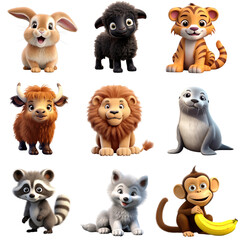 Fototapeta premium PNG 3d animal character element set, transparent background