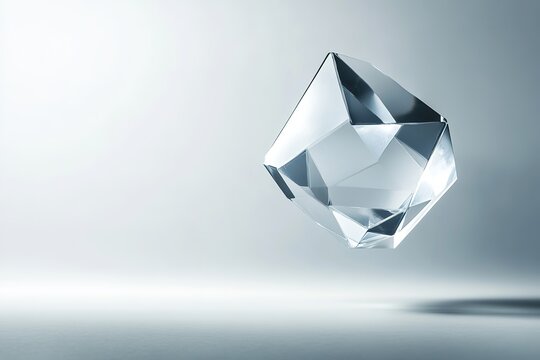 Floating crystal with reflections on grey surface