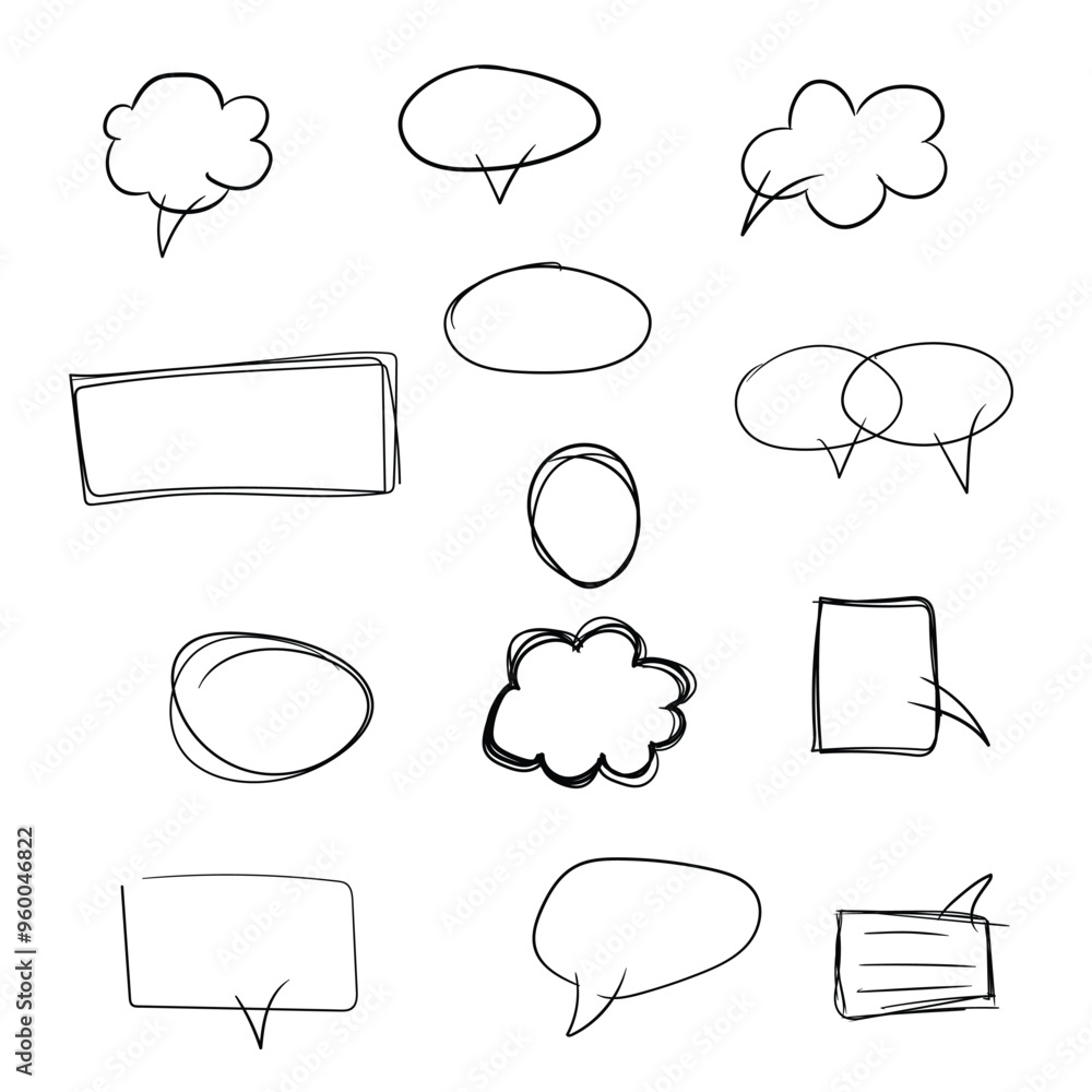 Poster collection of empty comic speech bubbles. hand drawn retro cartoon stickers. bubbles of different sh