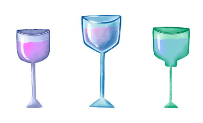 Set of Glass glasses with wine. Collection on isolated background