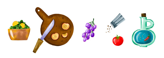 Set of food and products. Collection on isolated background