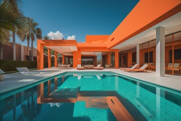 Swimming pool in modern villa. generative ai