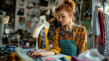 Young Fashion Designer Working in Studio