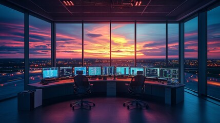 Air Traffic Control Center at Sunset