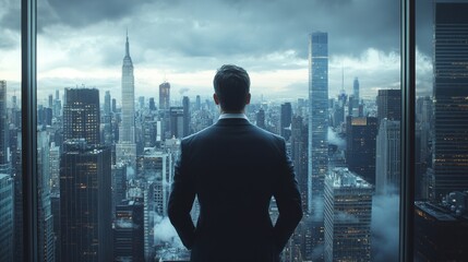 Fototapeta premium Businessman Overlooking City Skyline