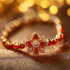 Fototapeta premium Raksha Bandhan Bracelet with Intricate Design and Glowing Background