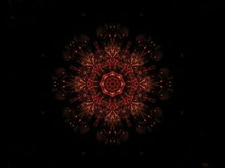 red fireworks as kaleodoscope on black background