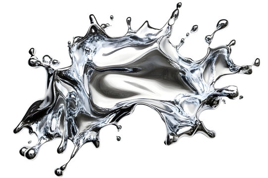3d Molten silver splash isolated on transparent background