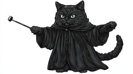 Cartoonized anthropomorphic cat in elegant attire and bowler hat portrait illustration