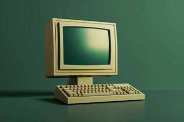 Retro-Computer aus den 90er Jahren mit R&ouml;hrenbildschirm auf gr&uuml;nem Hintergrund &ndash; Nostalgie und Technologie