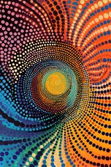 A dotted pattern forming an abstract spiral, with colors shifting from warm tones to cool tones