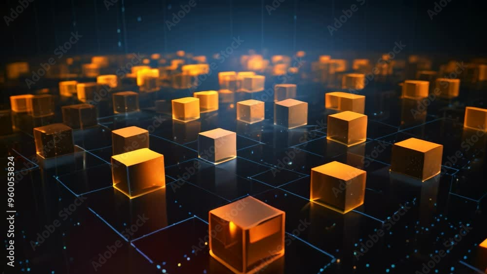 Fototapete Abstract 3d rendering of cubes. Futuristic background with cubes, Data computation layer representing blockchain