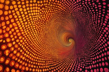 A dotted pattern forming an abstract spiral, with colors shifting from warm tones to cool tones