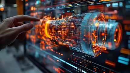 Closeup of a digital twin model being manipulated on a highresolution screen