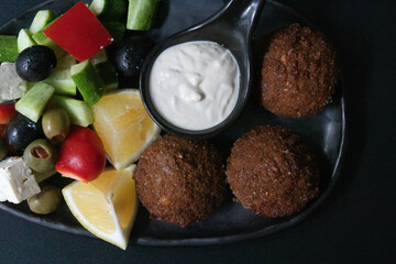Traditional Arabian Food , Falafel with dipping , Hummus