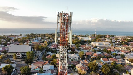 View from above of a cellphone transmitter in the city 