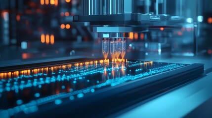 Glowing DNA Sequencing Machine Operating in Sterile Biotech Laboratory