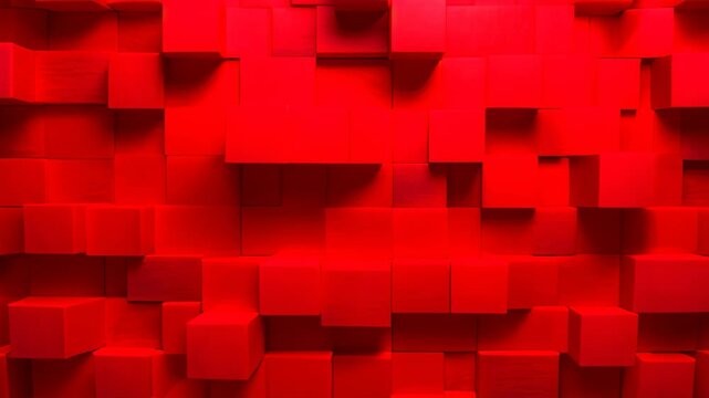 Abstract background of red cubes. 3d rendering, 3d illustration, Display a 3D wall background with red tiles wallpaper
