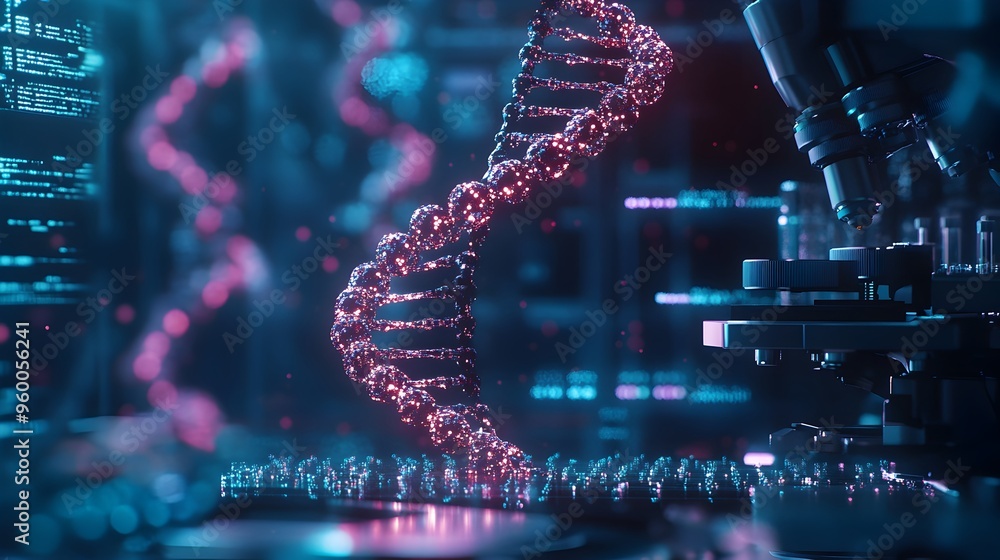 Aufkleber mesmerizing microscopic view of modified dna strands illuminating the future of science