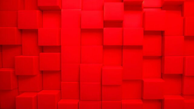 Abstract background of red cubes. 3d rendering, 3d illustration, Display a 3D wall background with red tiles wallpaper