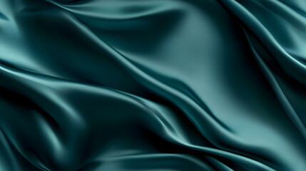 Obraz premium Dark teal green silk satin Shiny smooth fabric Soft folds Luxury background with space for design