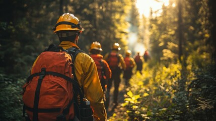 Fototapeta premium Wildfire Crew in Forest