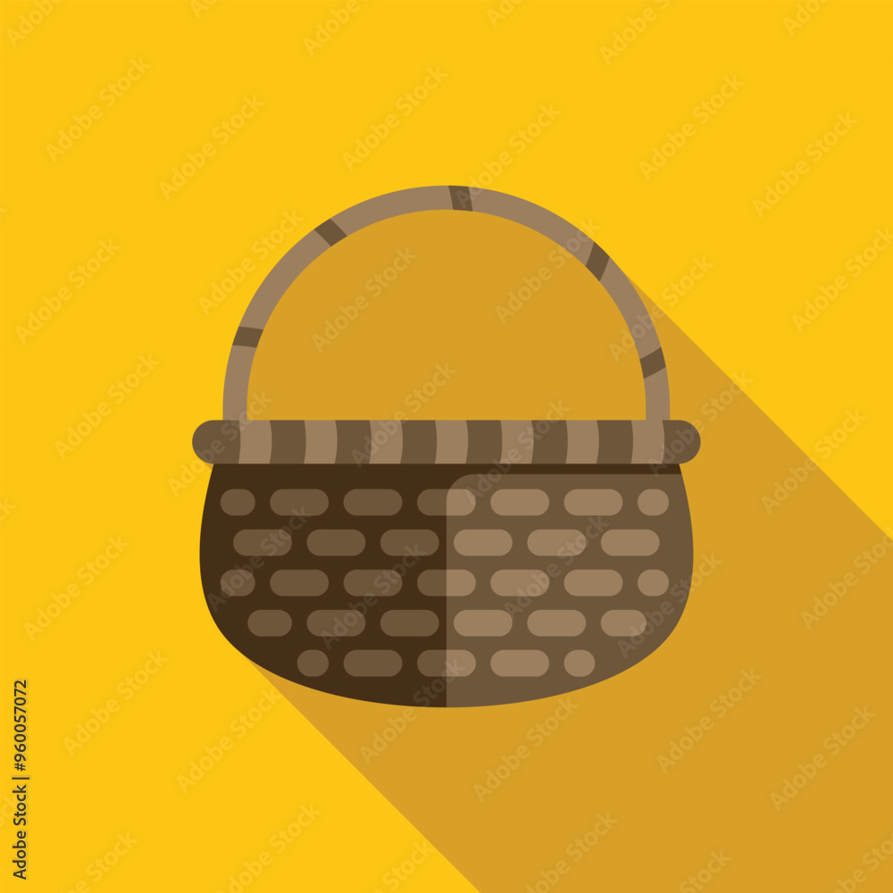Poster empty wicker basket icon in flat style with long shadow on a yellow background