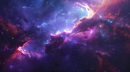 Fototapeta premium A breathtaking view of a colorful nebula with glowing clouds of purple, blue, and pink, showcasing the vibrant beauty and mystery of the cosmos.
