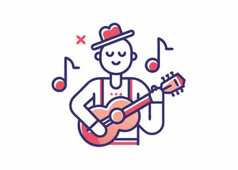 Guitar Line icon, Sketch Design, Pixel perfect, Editable stroke. Guitarist, Jazz Music, Music, Musical Note, Singer.
