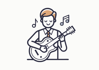 Guitar Line icon, Sketch Design, Pixel perfect, Editable stroke. Guitarist, Jazz Music, Music, Musical Note, Singer.
