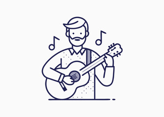 Guitar Line icon, Sketch Design, Pixel perfect, Editable stroke. Guitarist, Jazz Music, Music, Musical Note, Singer.
