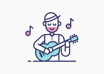 Guitar Line icon, Sketch Design, Pixel perfect, Editable stroke. Guitarist, Jazz Music, Music, Musical Note, Singer.

