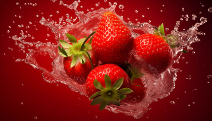Fresh Red Strawberries Splashing in Water