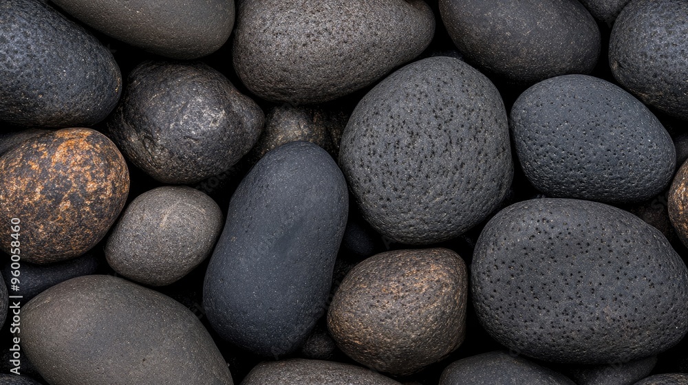 Poster a collection of smooth gray pebbles with hints of color creates a visually appealing texture ideal f