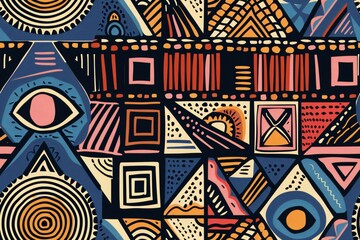A vibrant and colorful abstract geometric pattern with a mix of shapes, lines, and textures. The design is perfect for adding a bold and modern touch to any project.