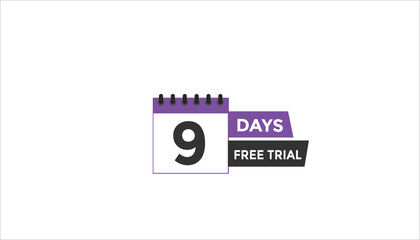 9 days free trial Countdown number banner templates. time icon. Vector Illustration 
