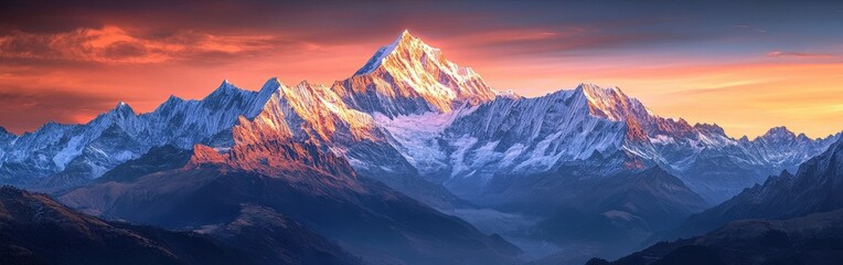 Majestic Mountain Peak at Sunset in Glowing Colors