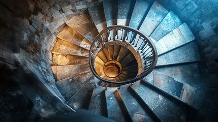 Gothic staircase spiraling into darkness