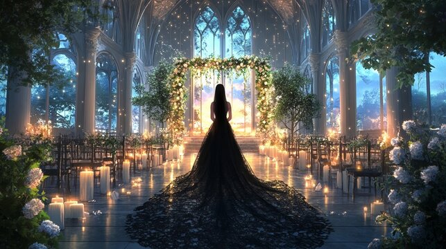 Gothic wedding bride in black lace