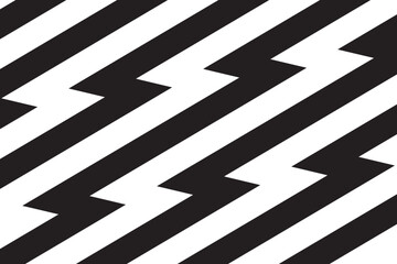 Repeating black and white zigzag lines. Jagged stripes background. Electric power, flash light, thunderbolt pattern. Superhero, boom, speed or surprise cartoon print. Vector graphic illustration