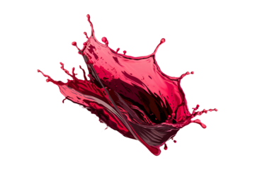 Vibrant and energetic splash of a red liquid similar to red berry jam, syrup, juice or punch, syrup cocktail strawberry juicy bubble wave , cut out isolated png with transparent or white background.