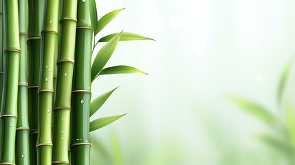 This image showcases vibrant green bamboo adorned with sparkling water droplets, set against a dreamy, blurred background ideal for wellness and nature-themed projects