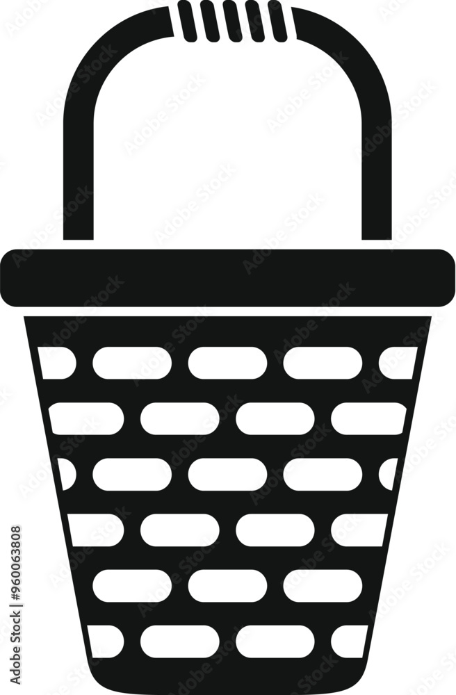 Poster simple vector icon of a wicker basket with a handle, for carrying and storing various items