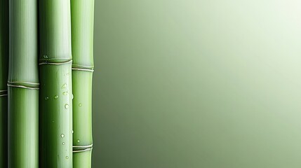 Obraz premium This image showcases vibrant green bamboo adorned with sparkling water droplets, set against a dreamy, blurred background ideal for wellness and nature-themed projects