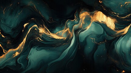 Naklejka premium Abstract Art with Swirling Gold and Green